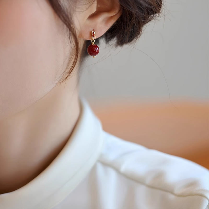 Boucles d'oreilles calmes en argent sterling 925 avec Buddha Stones et perles de cinabre remplies d'or 14 carats et zircon - image 1