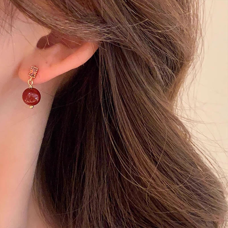 Boucles d'oreilles calmes en argent sterling 925 avec Buddha Stones et perles de cinabre remplies d'or 14 carats et zircon - image 6