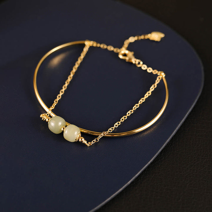 Bracelet double couche en perles de jade Hetian plaqué or et cuivre avec Buddha Stones