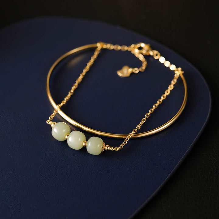 Bracelet double couche en perles de jade Hetian plaqué or et cuivre avec Buddha Stones