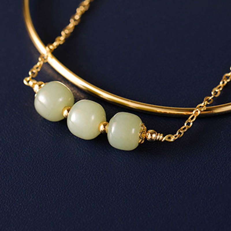 Bracelet double couche en perles de jade Hetian plaqué or et cuivre avec Buddha Stones