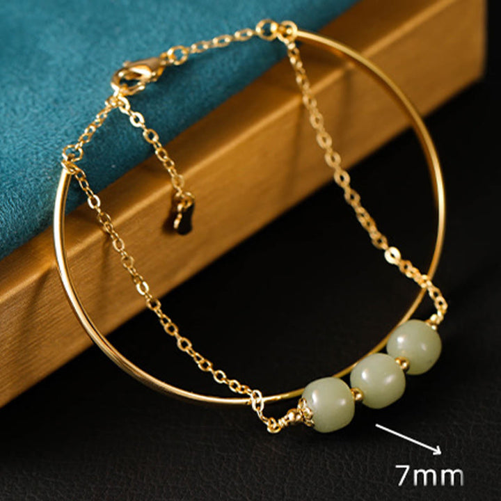 Bracelet double couche en perles de jade Hetian plaqué or et cuivre avec Buddha Stones