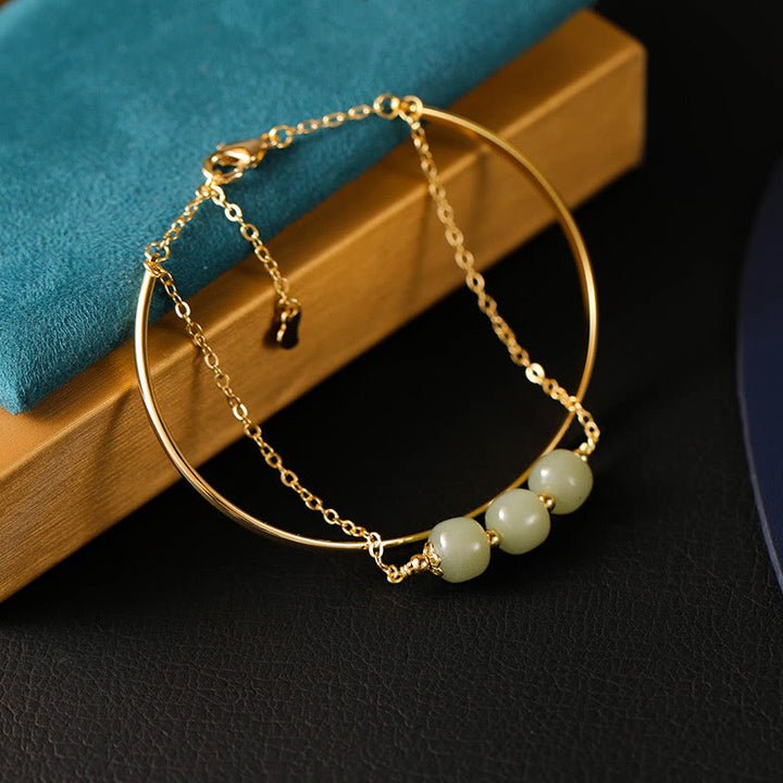 Bracelet double couche en perles de jade Hetian plaqué or et cuivre avec Buddha Stones