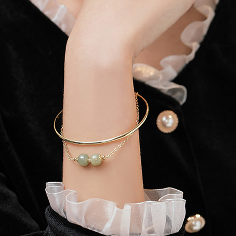 Bracelet double couche en perles de jade Hetian plaqué or et cuivre avec Buddha Stones