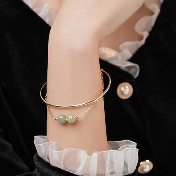 Bracelet double couche en perles de jade Hetian plaqué or et cuivre avec Buddha Stones