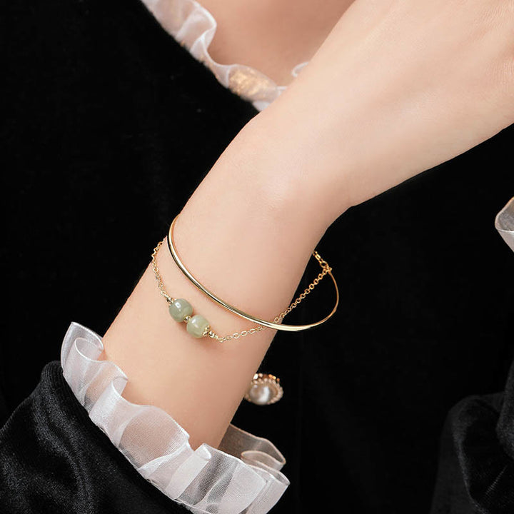 Bracelet double couche en perles de jade Hetian plaqué or et cuivre avec Buddha Stones