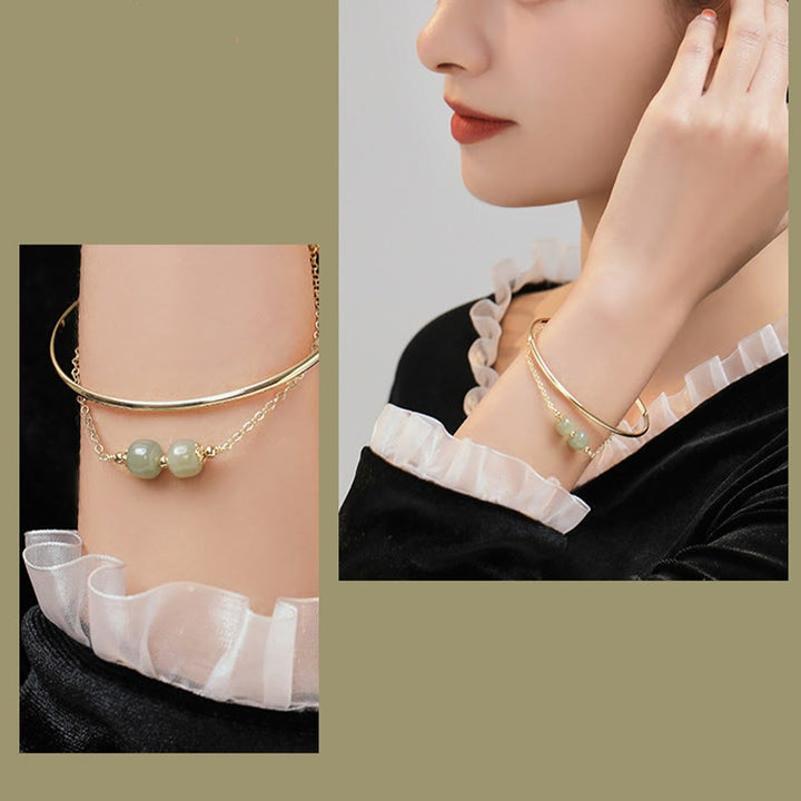 Bracelet double couche en perles de jade Hetian plaqué or et cuivre avec Buddha Stones