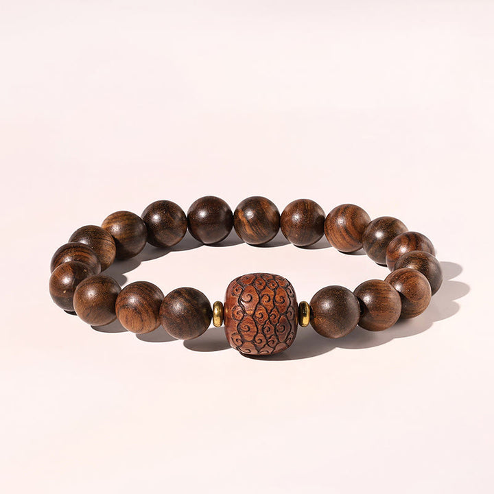 Bracelet de chaleur en bambou avec motif de personnages de Fu et de Totem en bois de rose et Buddha Stones