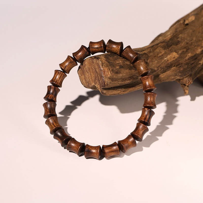 Bracelet de chaleur en bambou avec motif de personnages de Fu et de Totem en bois de rose et Buddha Stones