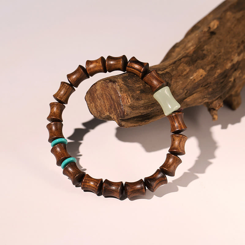 Bracelet de chaleur en bambou avec motif de personnages de Fu et de Totem en bois de rose et Buddha Stones