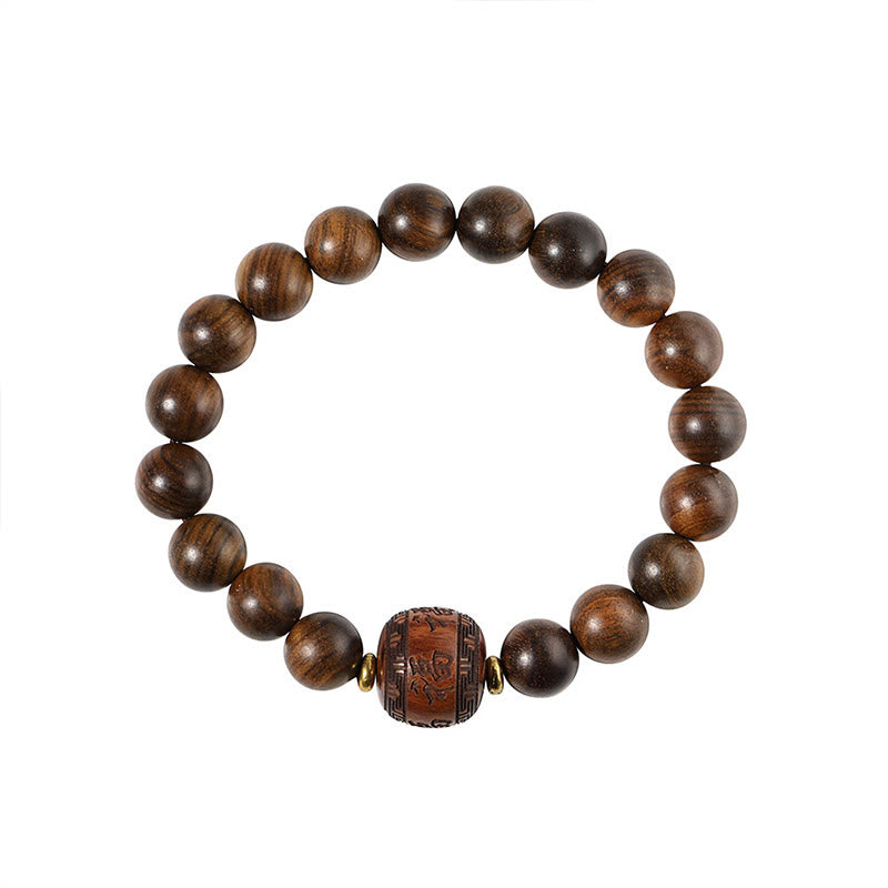 Bracelet de chaleur en bambou avec motif de personnages de Fu et de Totem en bois de rose et Buddha Stones