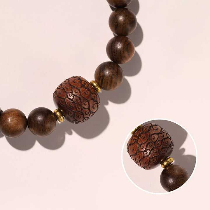 Bracelet de chaleur en bambou avec motif de personnages de Fu et de Totem en bois de rose et Buddha Stones