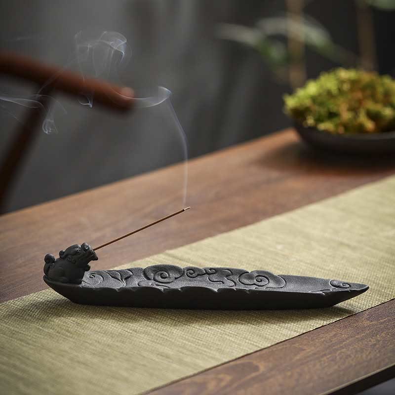 Buddha Stones de Bon augure Pixiu Bâton de guérison en céramique Brûleur d'encens Décoration