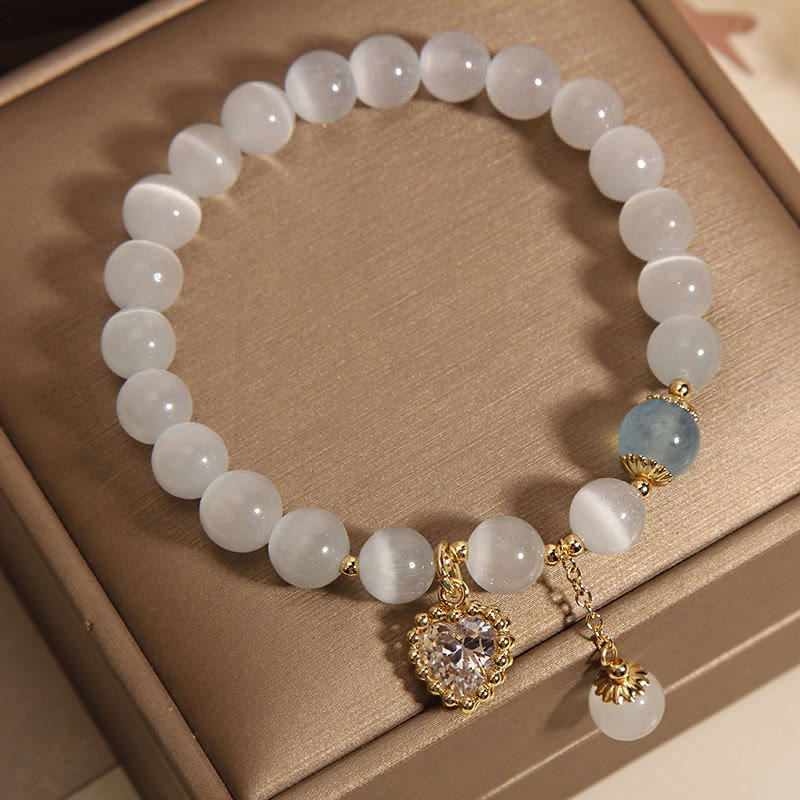 Bracelet à breloques en forme de cœur en zircon et cristal œil de chat Buddha Stones