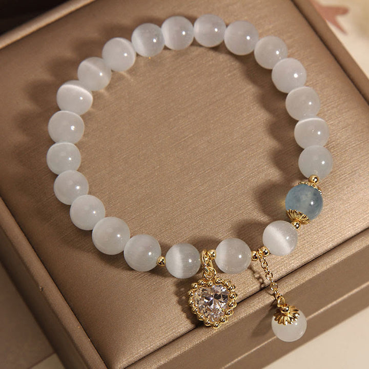 Bracelet à breloques en forme de cœur en zircon et cristal œil de chat Buddha Stones