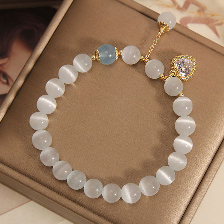 Bracelet à breloques en forme de cœur en zircon et cristal œil de chat Buddha Stones