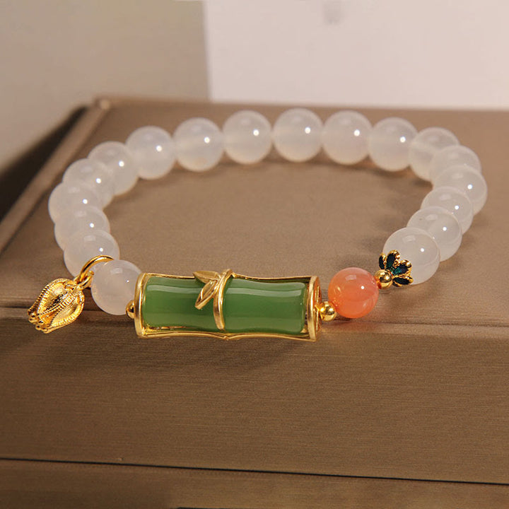 Bracelet de positivité en perles de bambou, jadéite et agate blanche naturelle de Buddha Stones