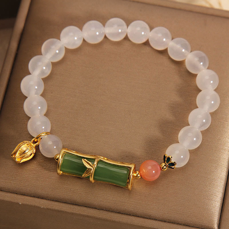 Bracelet de positivité en perles de bambou, jadéite et agate blanche naturelle de Buddha Stones