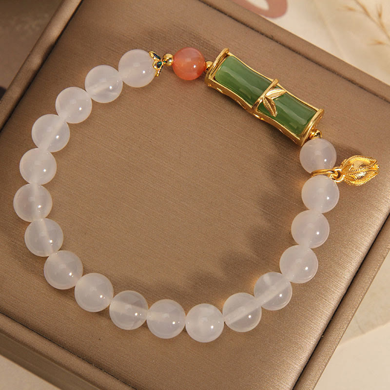 Bracelet de positivité en perles de bambou, jadéite et agate blanche naturelle de Buddha Stones