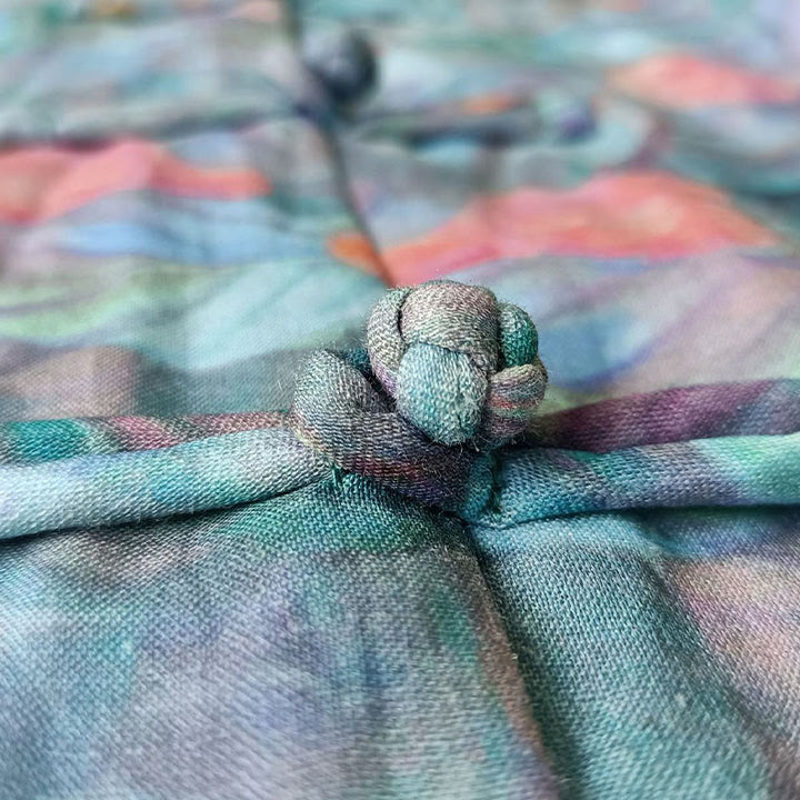 Chemise à manches longues en lin ramie avec imprimé de fleurs roses et de feuilles vertes et de boutons de grenouille - image 13