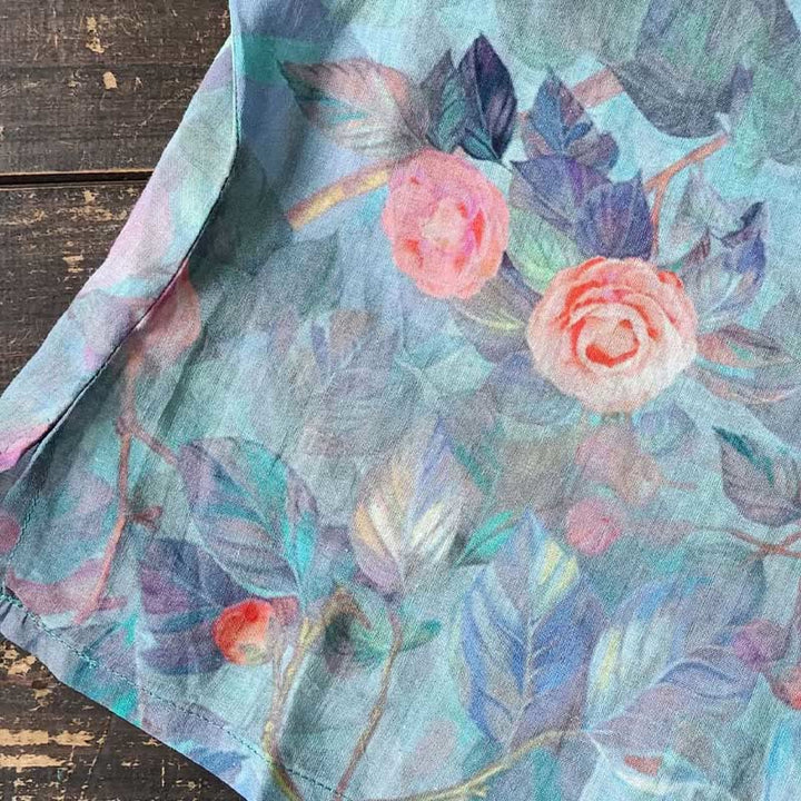 Chemise à manches longues en lin ramie avec imprimé de fleurs roses et de feuilles vertes et de boutons de grenouille - image 18