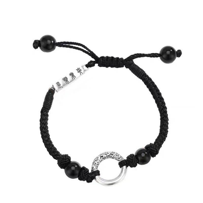 Bracelet de protection avec boucle de paix en argent sterling 925 et onyx noir Buddha Stones
