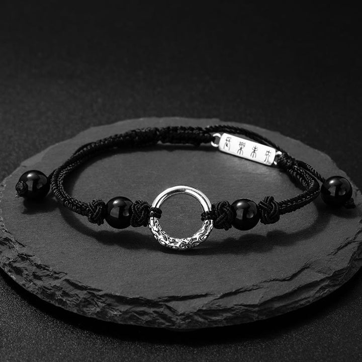 Bracelet de protection avec boucle de paix en argent sterling 925 et onyx noir Buddha Stones