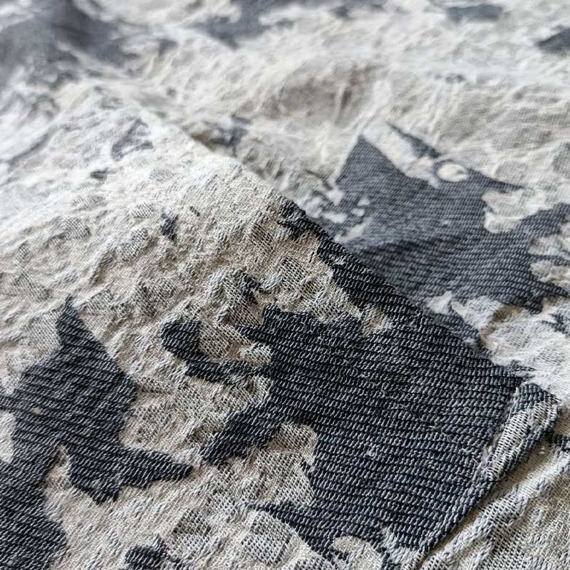 Chemise à manches longues en coton et lin avec imprimé Buddha Stones noir et gris et boutons de grenouille avec poches - image 9