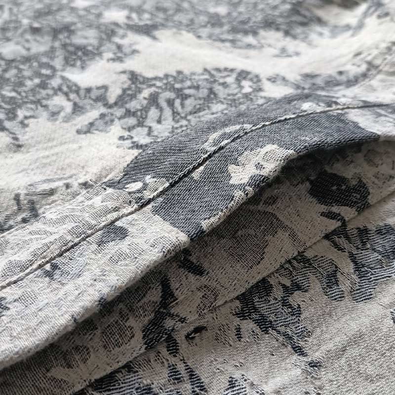 Chemise à manches longues en coton et lin avec imprimé Buddha Stones noir et gris et boutons de grenouille avec poches - image 12