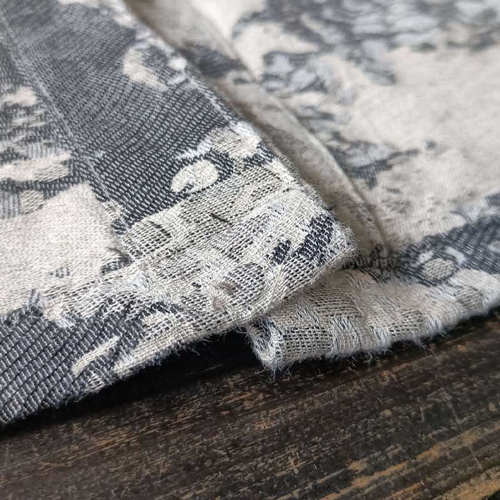 Chemise à manches longues en coton et lin avec imprimé Buddha Stones noir et gris et boutons de grenouille avec poches - image 10