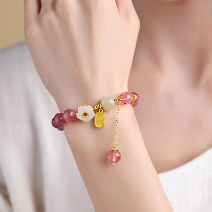 Bracelet de guérison en cristal rose avec personnage Fu et quartz fraise Buddha Stones - image 3