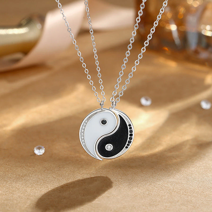 Collier pendentif symbole Yin Yang Harmony en argent sterling 925 avec Buddha Stones - Lot de 2 pièces Yin Yang noir et blanc - image 0