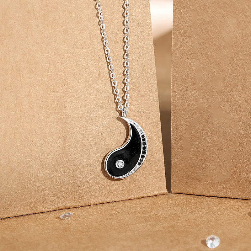 Collier pendentif symbole Yin Yang Harmony en argent sterling 925 avec Buddha Stones