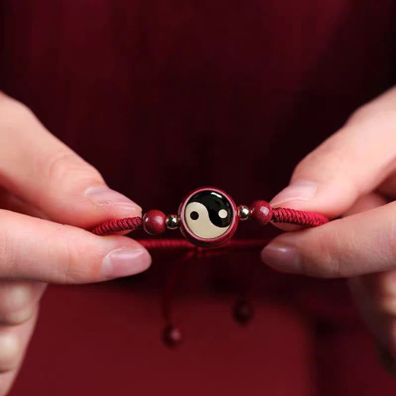 Bracelet porte-bonheur en Buddha Stones avec cordon rouge en cinabre et symbole Yin Yang Bagua - image 5