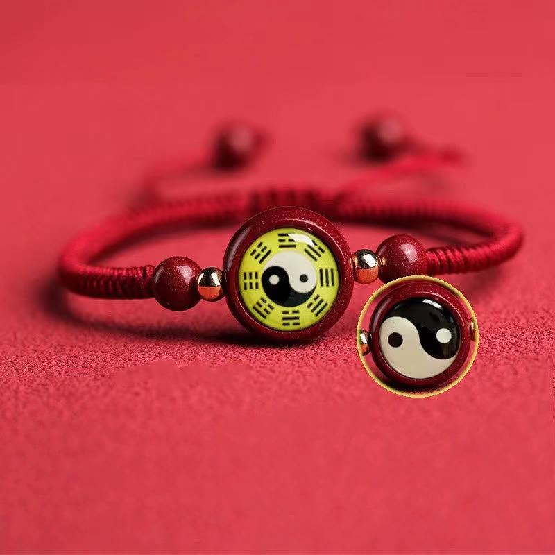 Bracelet porte-bonheur en Buddha Stones avec cordon rouge en cinabre et symbole Yin Yang Bagua - image 4