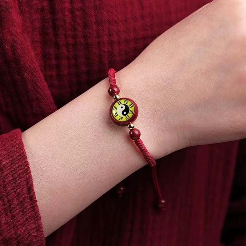 Bracelet porte-bonheur en Buddha Stones avec cordon rouge en cinabre et symbole Yin Yang Bagua - image 8