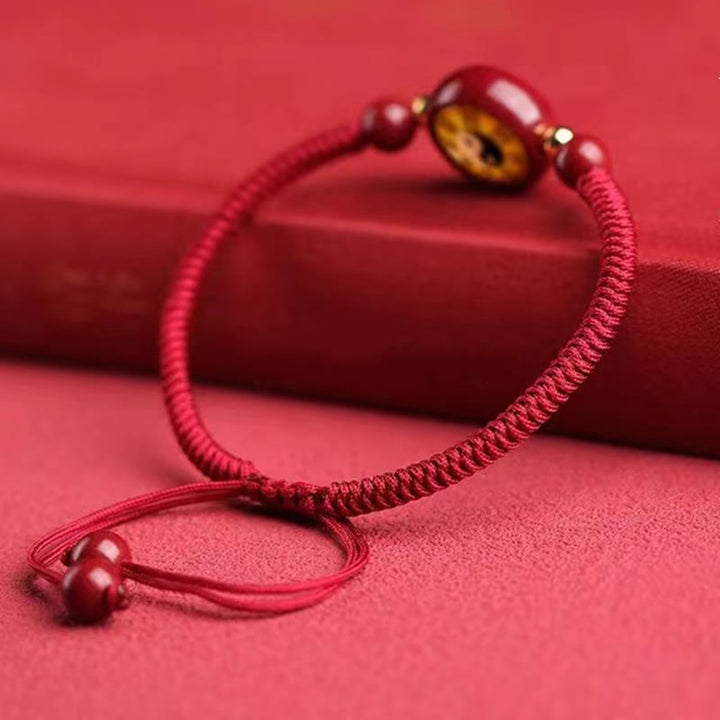 Bracelet porte-bonheur en Buddha Stones avec cordon rouge en cinabre et symbole Yin Yang Bagua - image 7