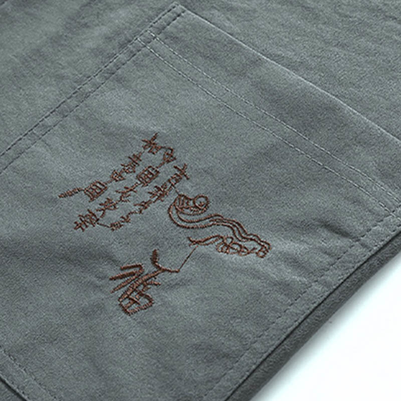 Buddha Stones Dragon Fu Caractère Tang Costume Traditionnel Chemise À Manches Courtes Pantalon À Jambes Larges Vêtements Ensemble Pour Hommes - image 10