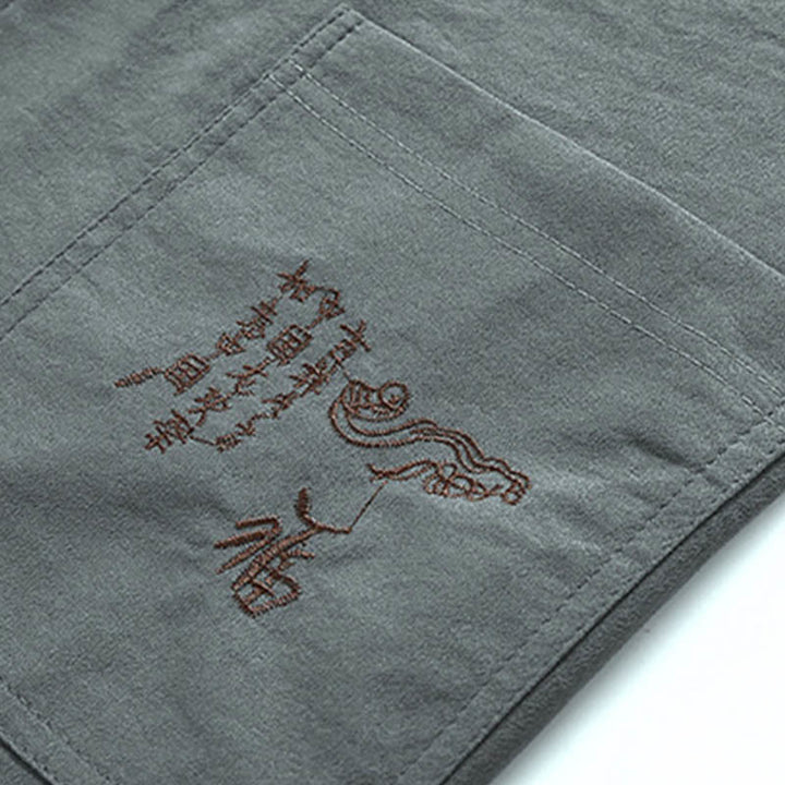 Buddha Stones Dragon Fu Caractère Tang Costume Traditionnel Chemise À Manches Courtes Pantalon À Jambes Larges Vêtements Ensemble Pour Hommes - image 10