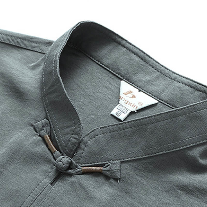 Buddha Stones Dragon Fu Caractère Tang Costume Traditionnel Chemise À Manches Courtes Pantalon À Jambes Larges Vêtements Ensemble Pour Hommes - image 3