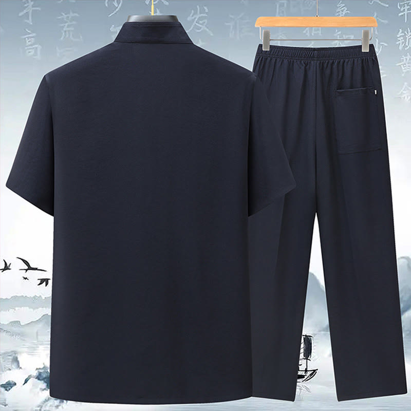 Ensemble de vêtements pour hommes avec haut à manches courtes et pantalon brodés avec personnages de Buddha Stones Fu - image 7