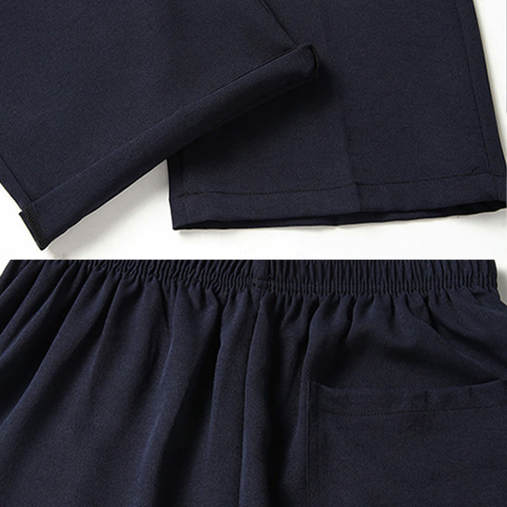 Ensemble de vêtements pour hommes avec haut à manches courtes et pantalon brodés avec personnages de Buddha Stones Fu - image 14