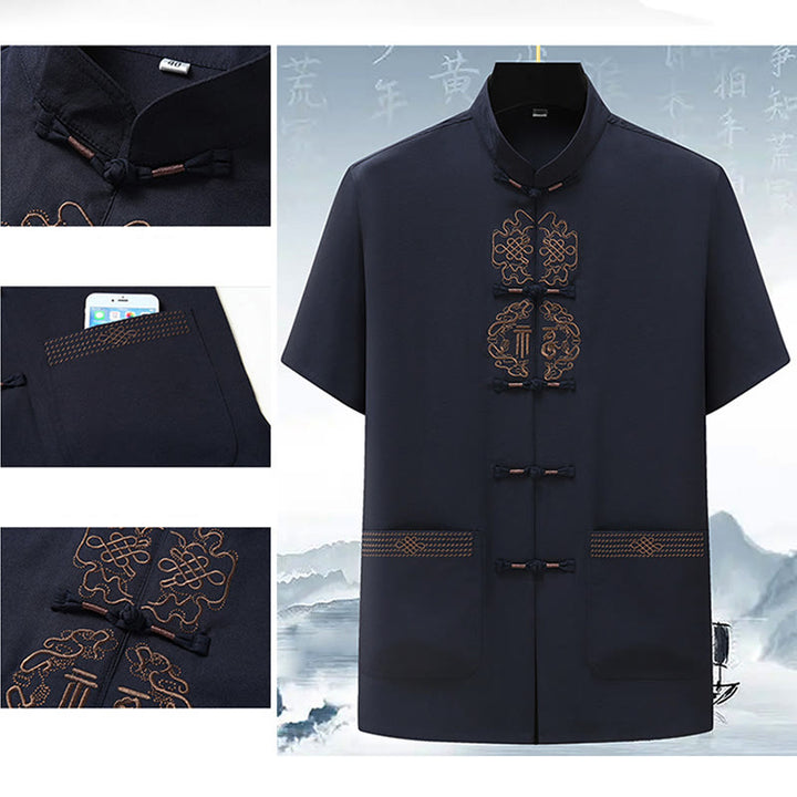 Ensemble de vêtements pour hommes avec haut à manches courtes et pantalon brodés avec personnages de Buddha Stones Fu - image 12