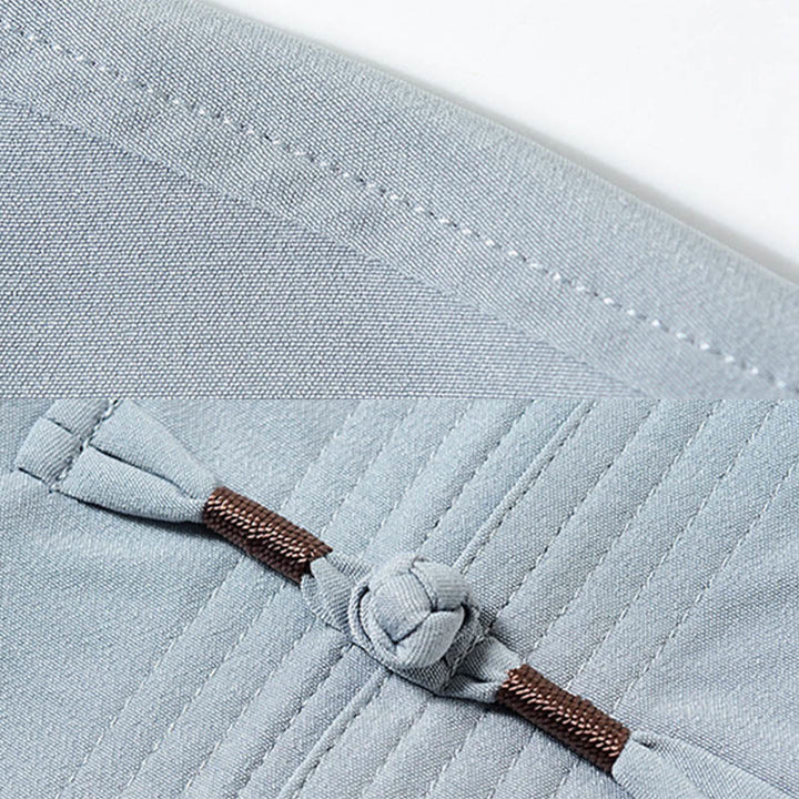 Costume Tang brodé de personnages de Buddha Stones Fu, haut à manches courtes et pantalon à boutons de grenouille traditionnels, ensemble pour hommes - image 9