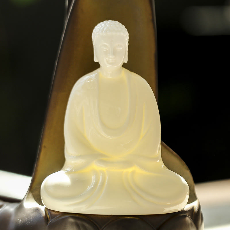 Buddha Stones LED Bouddha Main Fontaine à fumée à refoulement Guérison Brûleur d'encens en céramique Décoration