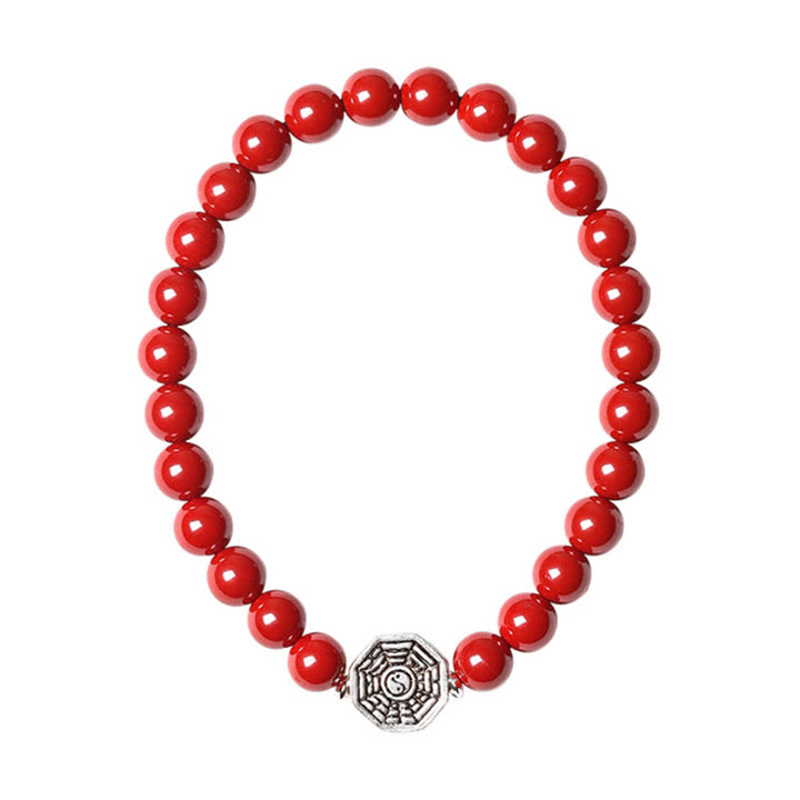 Bracelet de concentration en argent sterling 925 avec symbole Yin Yang Bagua et fil de cinabre de Buddha Stones