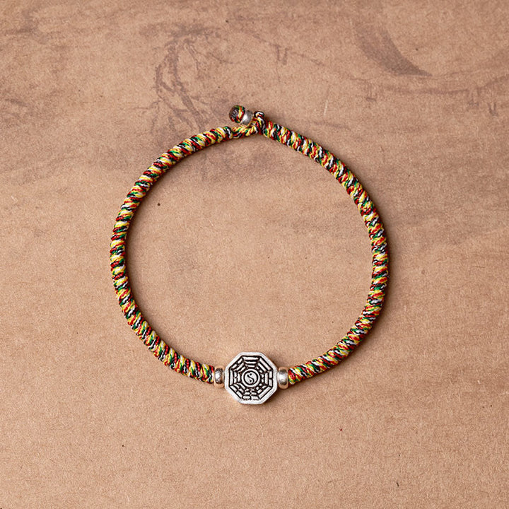 Bracelet de concentration en argent sterling 925 avec symbole Yin Yang Bagua et fil de cinabre de Buddha Stones - Corde colorée - 23 cm - image 13