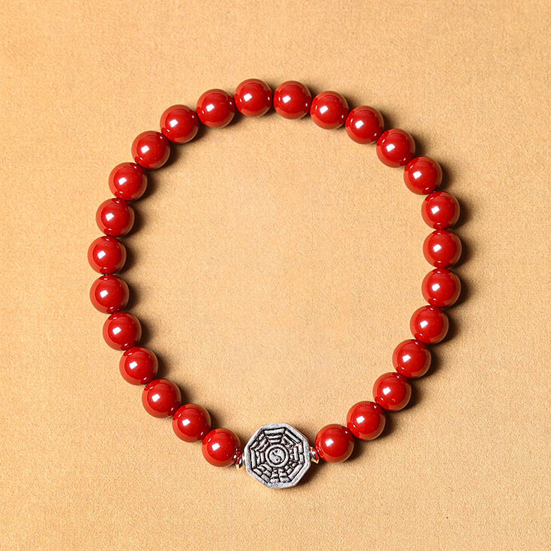 Bracelet de concentration en argent sterling 925 avec symbole Yin Yang Bagua et fil de cinabre de Buddha Stones - Perles de cinabre (fil élastique) - 23 cm - image 14