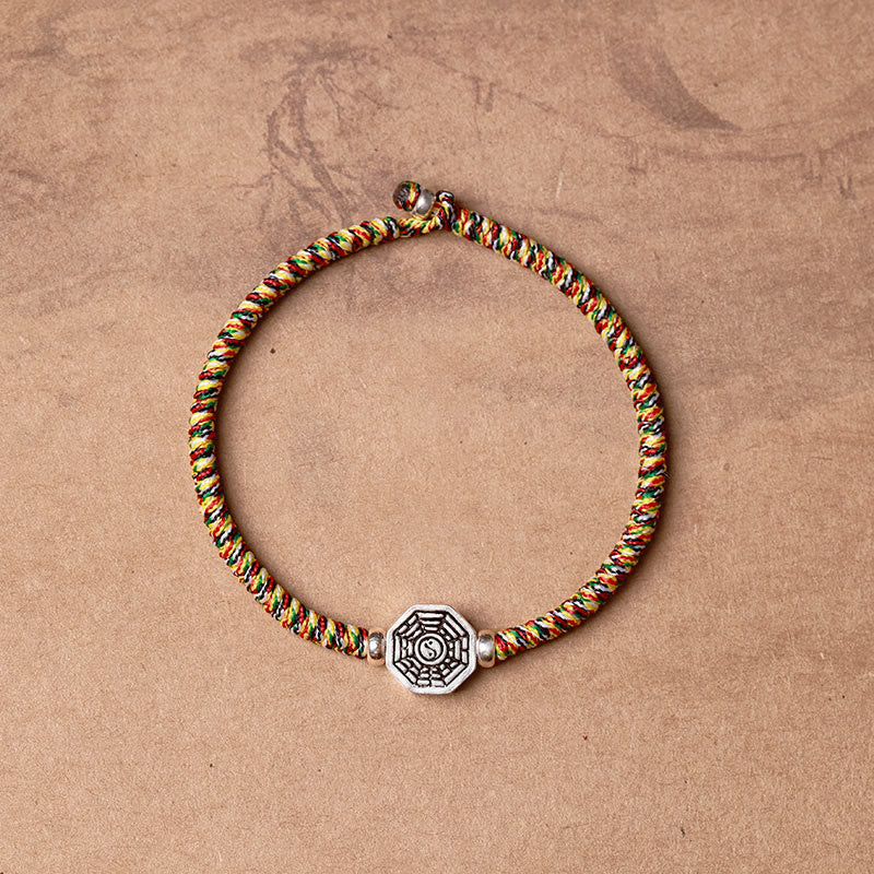 Bracelet de concentration en argent sterling 925 avec symbole Yin Yang Bagua et fil de cinabre de Buddha Stones