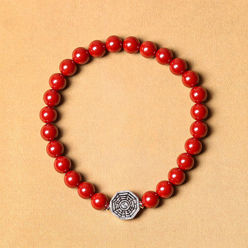 Bracelet de concentration en argent sterling 925 avec symbole Yin Yang Bagua et fil de cinabre de Buddha Stones